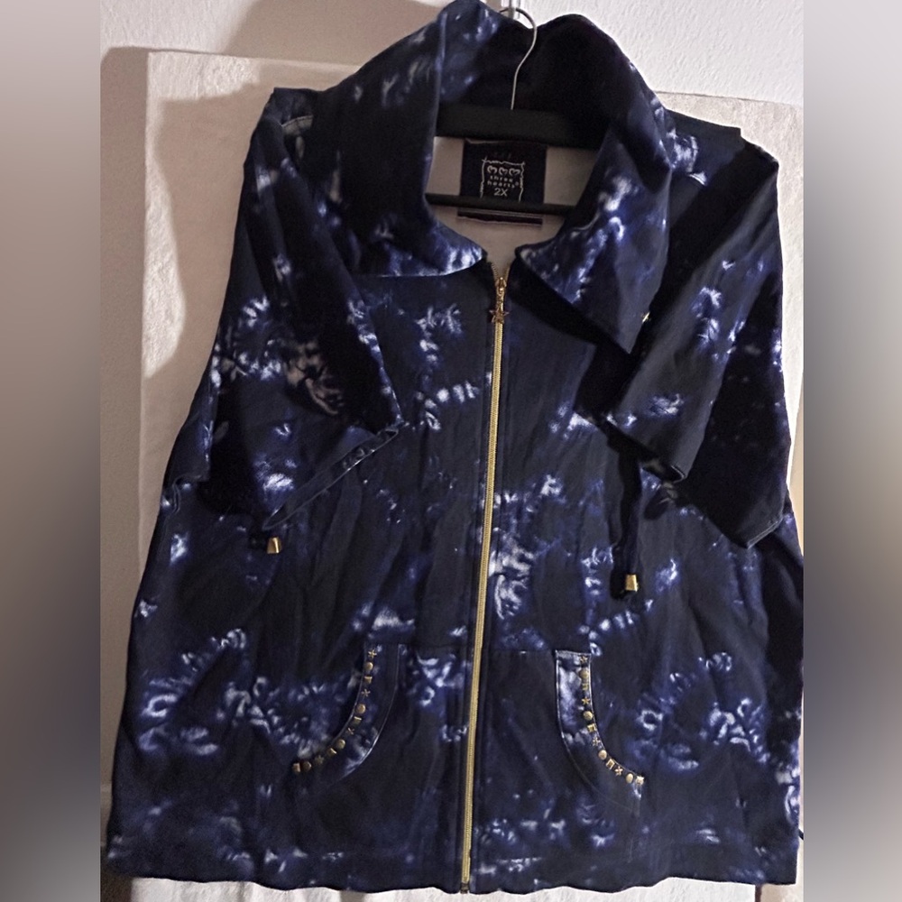 THREE HEARTS| Navy Blue Jacket/Zip-Up Blouse| Size 2X